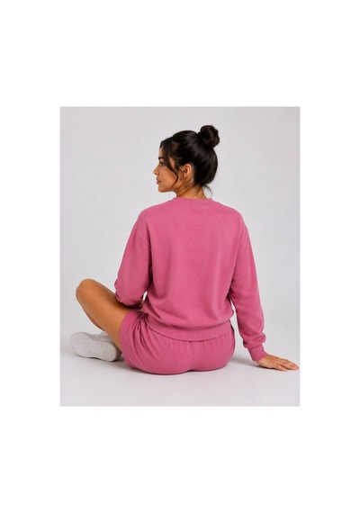 Herkesemoda Hüppy Baskılı Kadın Oversize Şortlu Sweatshirt Eşofman Takımı Gül Kurusu