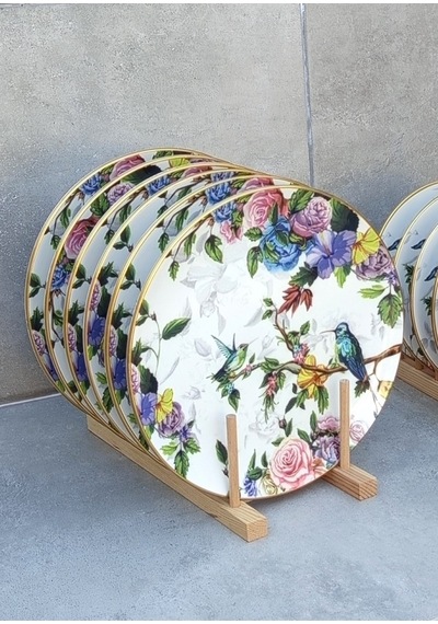 Flora 6 Kişilik 25cm Seramik Servis Sunum Tabağı Seti Beyaz