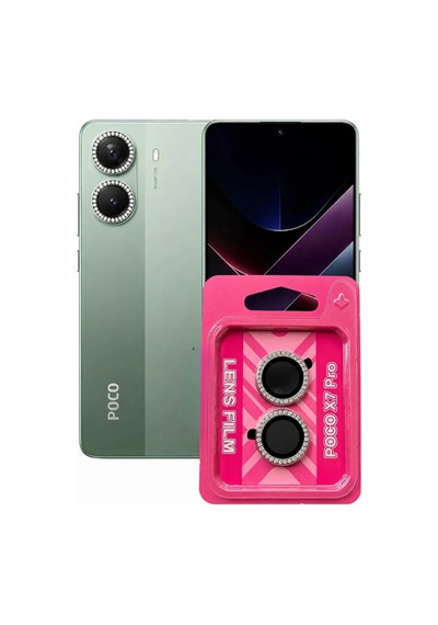 Guztech Poco X7 Pro Uyumlu Taşlı Tam Koruma Kamera Metal Çerçeveli Lens Koruyucu Gümüş