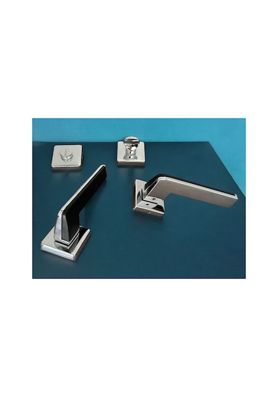 Duo Zamak Zk06 Mat Sitah Krom Kare Rozetli Wc Banyo Kapı Kolu Çift Renk 1 Takım