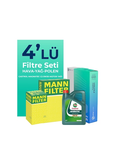 Mann Peugeot 508 1.6 Benzin Puretech Filtre Bakım Seti Castrol Motor Yağlı (2019-2022) 4 Lü