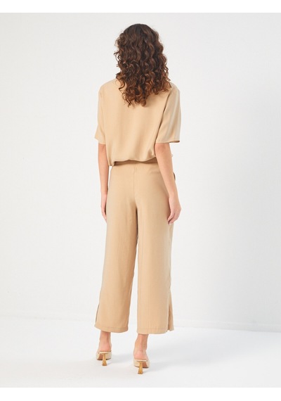 Faik Sönmez Yanları Yırtmaçlı Modallı Comfort Fıt Capri 68213 U6821334 Bej