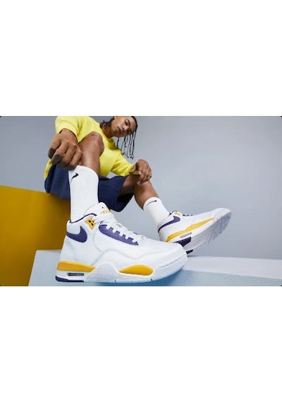 Nike Flight 89 Legacy Flight Legacy "Lakers" Erkek Basketbol Ayak Beyaz-White