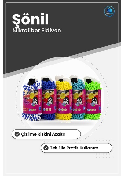 Mikrofiber Şönil Oto Yıkama Bez Ve Sünger Eldiveni Çizik Yapmayan