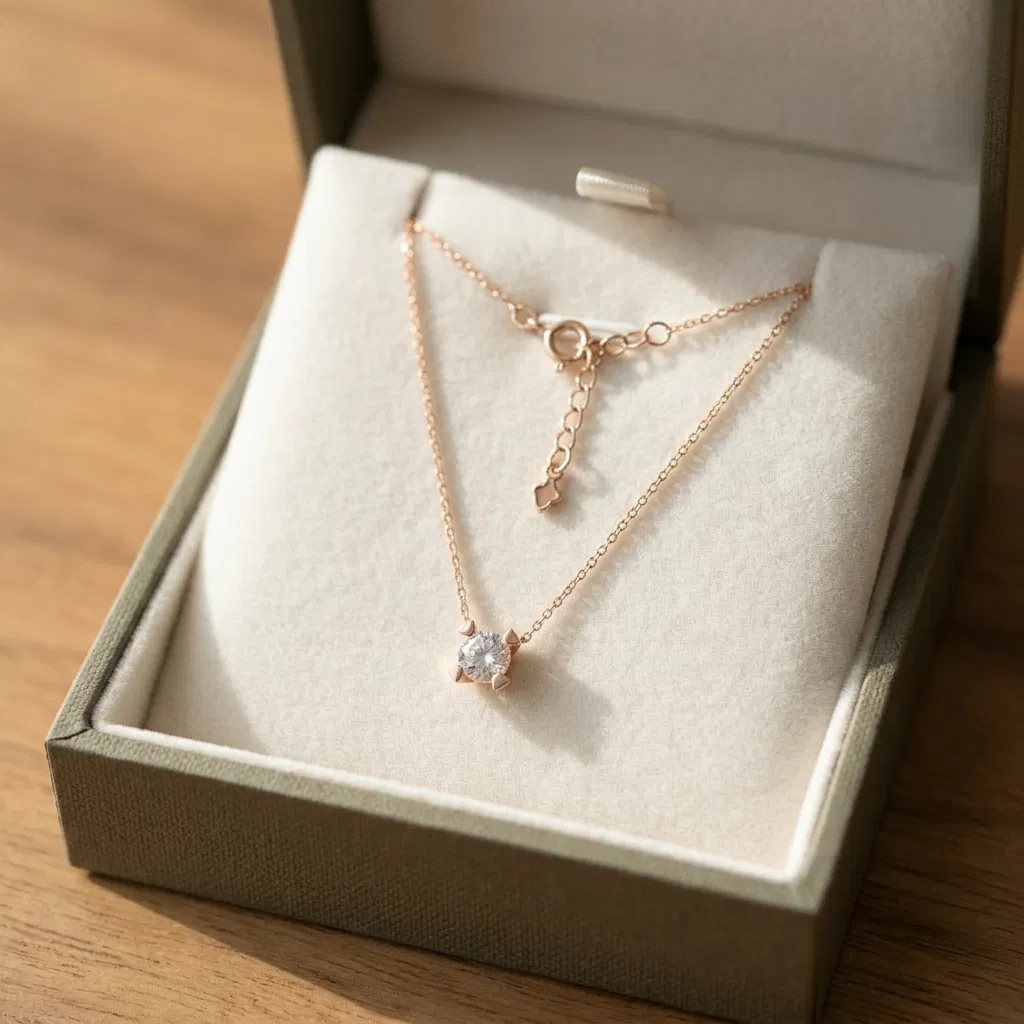 925 Ayar Gümüş Tektaş Zirkon Taşlı Rose Gold Kadın Kolye