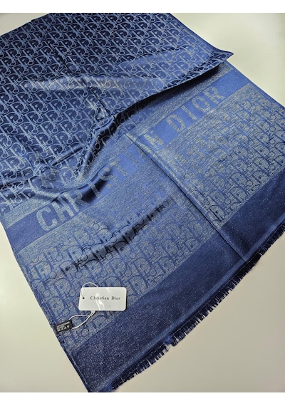 Miorel Scarfs Cd Desen Kaşmir İpek Şal Scarfs Cashmere Shawl Hijab Yeni Sezon Lacivert