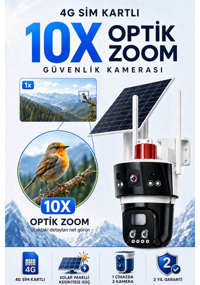Sim Kartlı 2 Kameralı Elektriğin Olmadığı Yerde Kullanılan 10x Zoom Güvenlik Kamerası