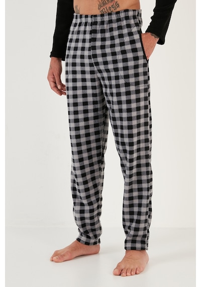 Buratti Ekoseli Regular Fit Düğmeli Bisiklet Yaka Kışlık Polar Erkek Pijama Takımı 60961002 Siyah