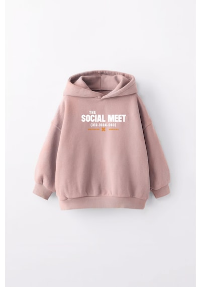 Kız Çocuk Socıal Meet Baskılı Kapüşonlu Manşetli Sweatshirt Pudra Kız Çocuk Socıal Meet Baskılı Kapüşonlu Manşetli Sweatshirt Pudra