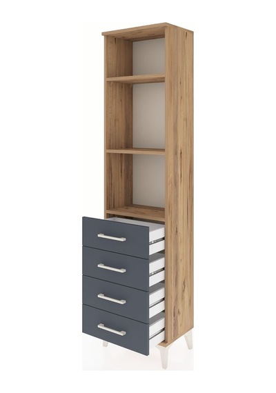 Arges Dolap 3 Raflı 4 Çekmeceli 44x30x182 Çam-antrasit Çam