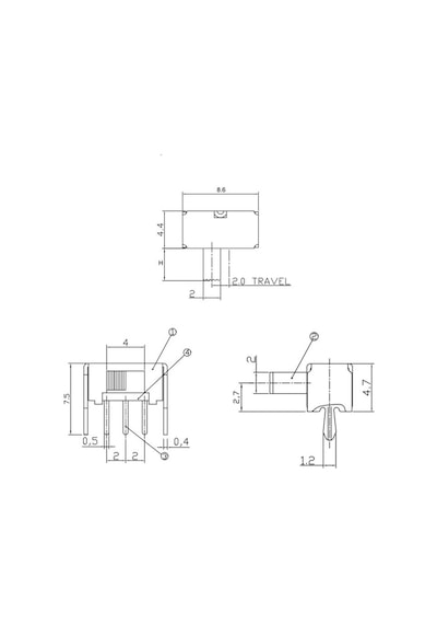 SK-12D07 2 Konumlu 3-Pin Sürgülü Switch - 90 Derece