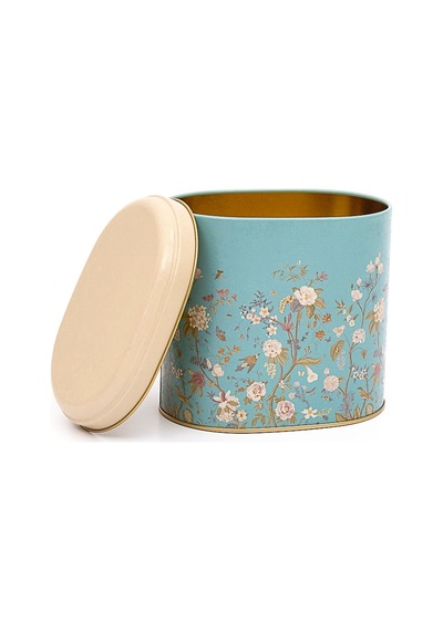 Botanica Blue Desenli Oval Metal Saklama Kabı 14 x 12 x 13 CM 1.4 L Çok Renkli