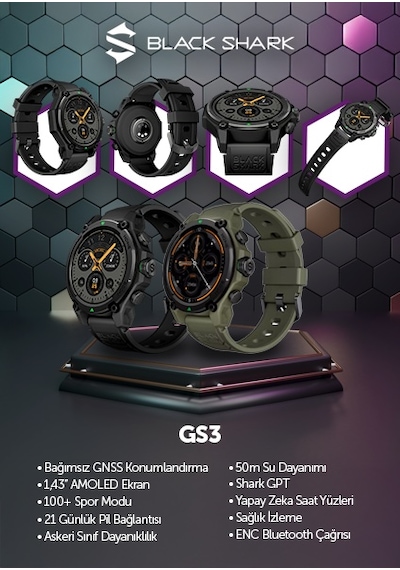 Black Shark GS3 Akıllı Saat (Black Shark Türkiye Garantili)