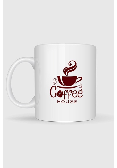 Coffee House Kahve Evi Tasarımlı Kupa Bardak Beyaz