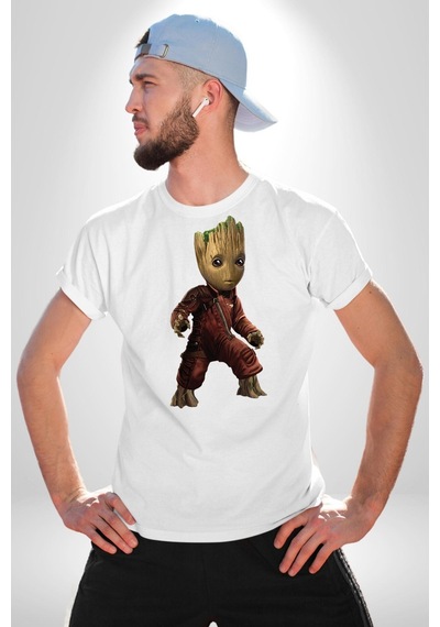 Bebek Groot Guardians Galaxy Unisex Unisex Beyaz Organik Baskılı T-shirt Penye Yüksek Kalite Beyaz