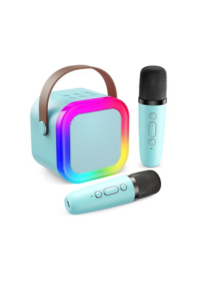 Robeve Blic 2 Mikrofonlu Çocuk Karaoke Hoparlör Ve Bluetooth Hoparlör Led Işıklı Mini Karaoke Seti, 6 Farklı Ses Efekti, Uzun Pil Ömrü, Taşınabilir Çocuk Mikrofonu Ve Çocuk Müzik Aleti Mavi