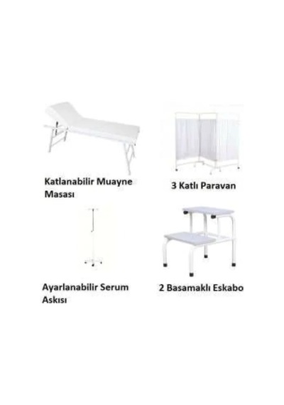 AcarLAB Muayene Masası + Paravan + Eskoba + Serum Askısı Revir Seti