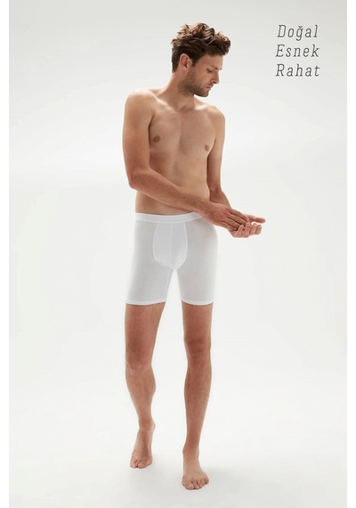 Weweus Beyaz Erkek Süper İnce Doğal Bambu Lüks Uzun Boxer 1013 Beyaz