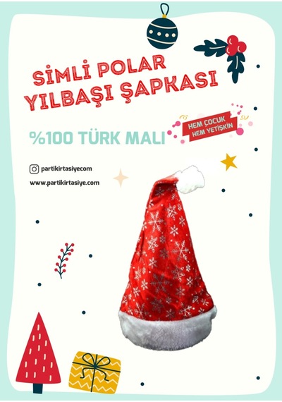 Simli Yılbaşı Şapka - Unisex Noel Şapkası Çocuk - Yeni Yıl Şapkası Simli - Noel Baba Şapka