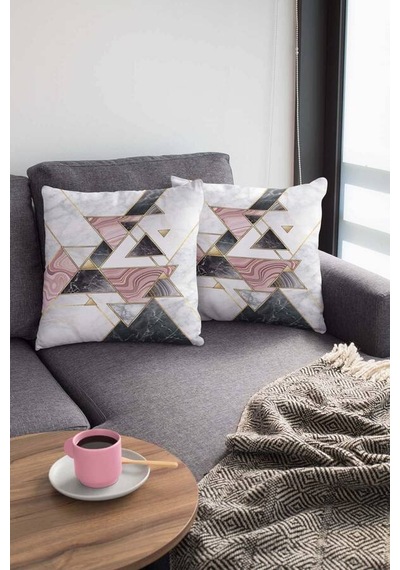 Pembe Geometrik Çift Taraflı Yastık Kırlent Kılıfı Krl092n11