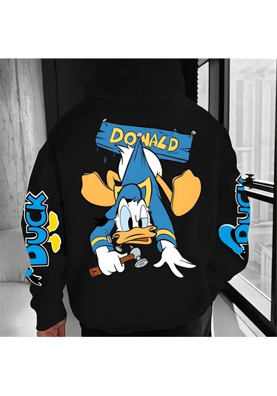 Startmore Startmoredonald Duck Cool Pattern Erkek Kapüşonlu Üstü Sonbahar Ve Kış Yeni Koleksiyon Erkek Ve Kadın siyah