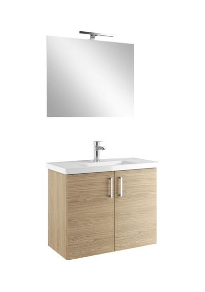 Kale Noah Meşe 80 Cm Kapaklı Alt Dolap, Lavabo Ve Ayna Takımı Kahverengi
