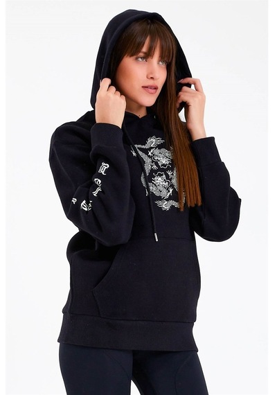 Jahr Marc Dragon Baskılı Siyah Oversize Kadın Sweatshirt