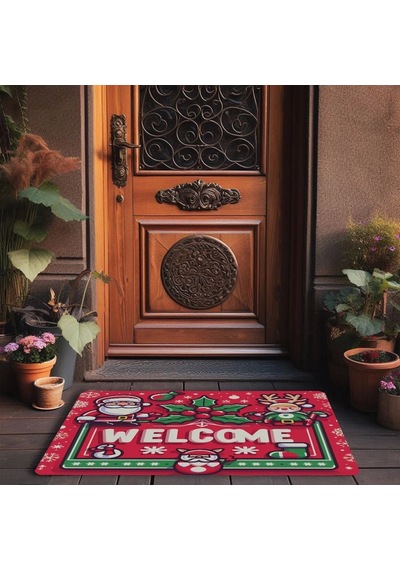Valerine Life Noel Baba Ve Çınar Yaprağı Welcome Kapı Önü Paspası 45x70cm