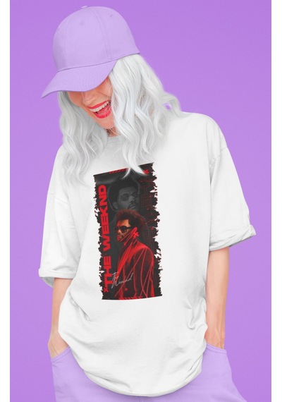 Sevbano The Weeknd Rapper Baskılı Unisex Oversize Şarkıcı Tişört Beyaz