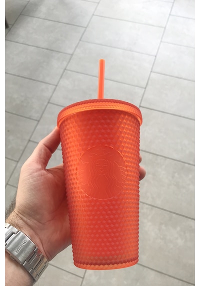 Starbucks Turuncu Renkli Pipetli Soğuk Içecek Bardağı - 473 ml Turuncu