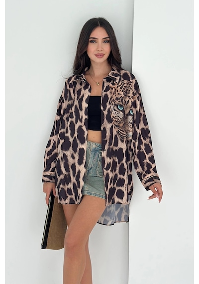 Asprin Fashion Kaplan Desen Tunik Gömlek Leopar