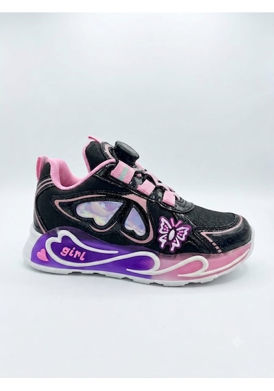 Hayo Kız Çocuk Akıllı Bağcıklı Rahat Konforlu Hafif Sneaker Spor Okul Ayakkabısı Siyah - Pembe