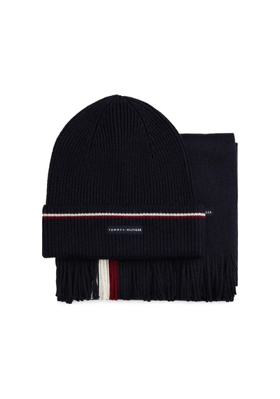 Tommy Hilfiger Rubberised Logo Beanie And Scarf Gift Set Lacivert Erkek Atkı Bere Seti