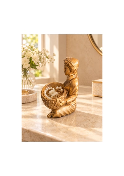 Altın Renk Kadın Figürlü Dekoratif Takı Ve Toka Sepeti Polyester Aksesuar Düzenleyici, 17 X 11 Cm Altın