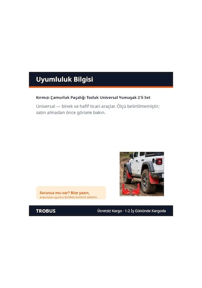 Trobus Renault Clio 1998-2005 Uyumlu Kırmızı Çamurluk Paçalığı Tozluk Yumuşak 2'li Set