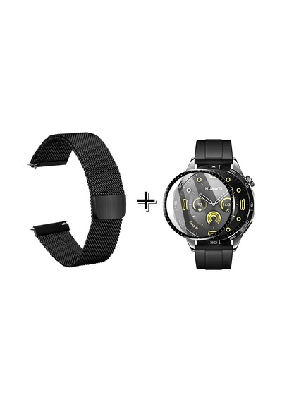 Forzacase Huawei Watch Gt4 46mm İçin Metal Mıknatıslı Kordon Kayış + Ekran Koruma Filmi - Fc096 Siyah