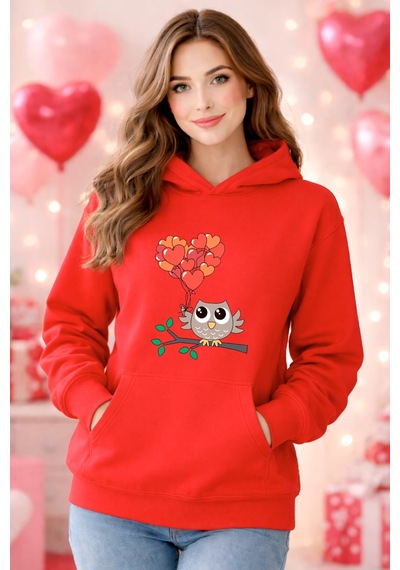 Stil X Sevgililer Gününe Özel, Kapüşonlu Kadın Sweatshırt, Valentıne's Day Kırmızı-3