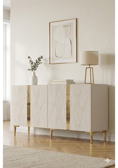 Ka1598btg Anka Konsol Ve Tv Sehpası Beyaz-traverten-gold 150cm