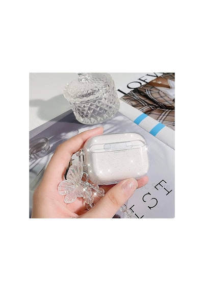 Airpods Pro 2.nesil Parıltılı Koruyucu Kapak Kelebek Sevimli Sert Silikon Koruma Kılıf Beyaz