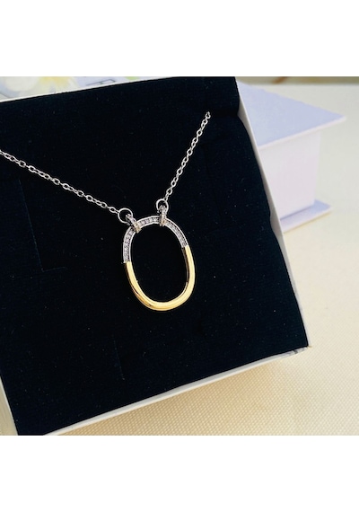 Halka Kolye Çift Renk Zirkon Taşlı Kadın Kolye 45cm Gold - Gümüş