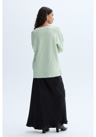 Mudo Kadın Kadın Mint Yeşil Loose Fit V Yaka Kazak 1264013