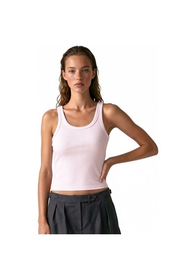 Hiccup Busem Kolsuz Ribanalı U Yaka Tank Top Toz Pembe