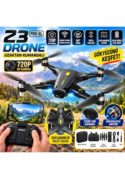 Z3 Pro 720p Kameralı Brushless Motorlu Katlanabilir Drone 4 Pervaneli Uzaktan Kumandalı Quadcopter