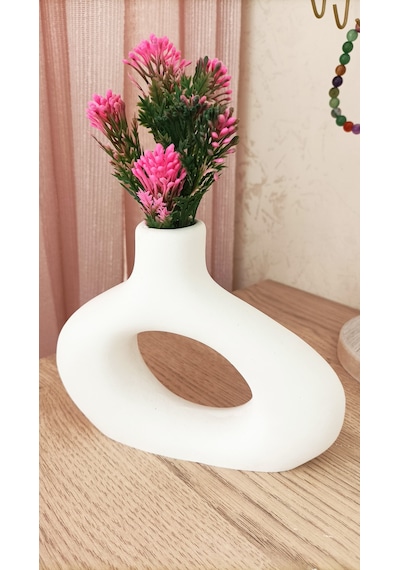 Mini Beton Saksı - Yapay Çiçekli - Pembe