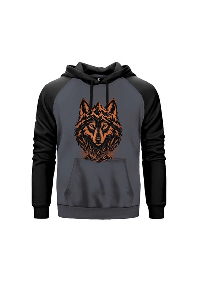 Bakır Dağ Bozkurdu Gri Renk Reglan Kol Sweatshirt Kapşonlu