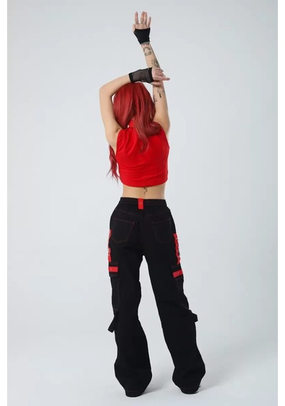 Paradise Kırmızı Şerit Detaylı Baggy Cyber-pants Çok Renkli