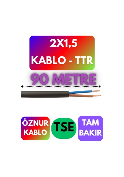 Öznur 2x1,5 Ttr Kablo Siyah Metre Seçenekli - 90 Metre