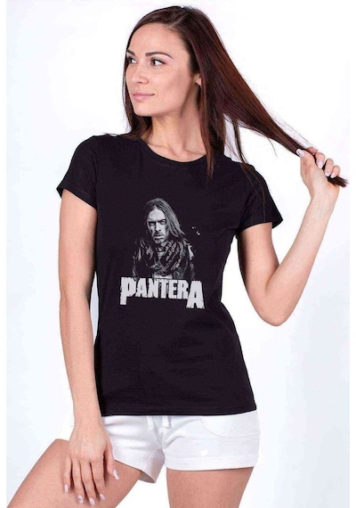 Pantera Dimebag Scratch Baskılı Siyah Kadın Tshirt
