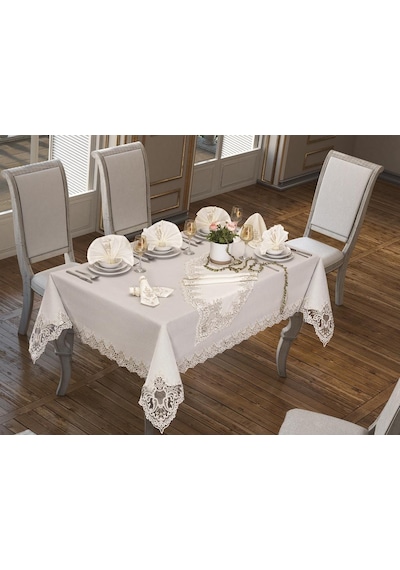 Sümbül Masa Örtüsü 160X260 Cm 26 Parça Krem (541545615)