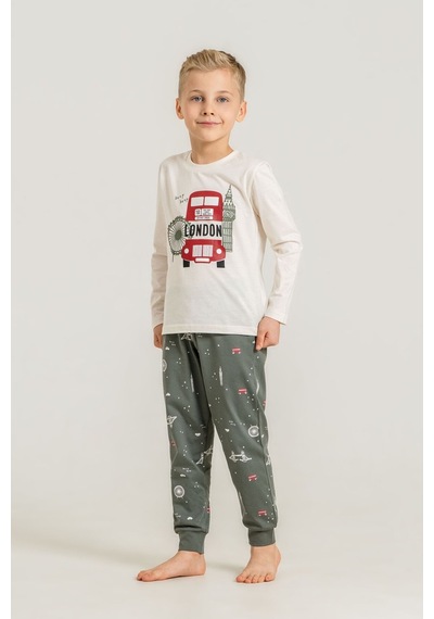 Rolypoly Erkek Çocuk Beep Beep London Bus Beyaz Uzun Kol Pijama Takım Rp3877-c-v2 Rp3877-c-v2